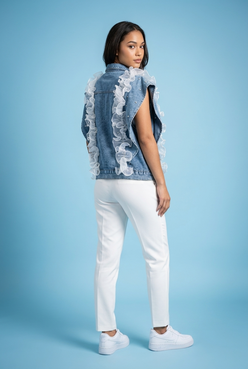 Statement Ruffle-Trim Denim Vest