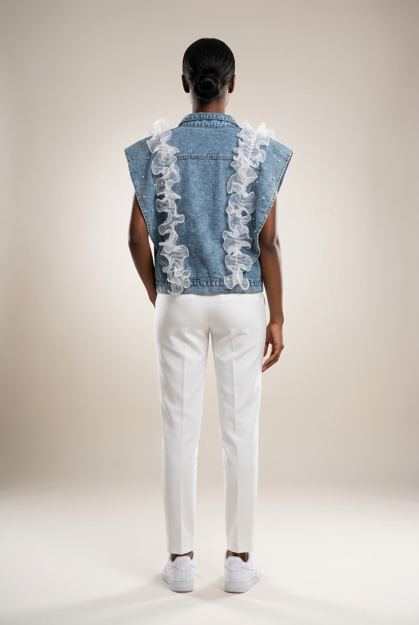 Statement Ruffle-Trim Denim Vest