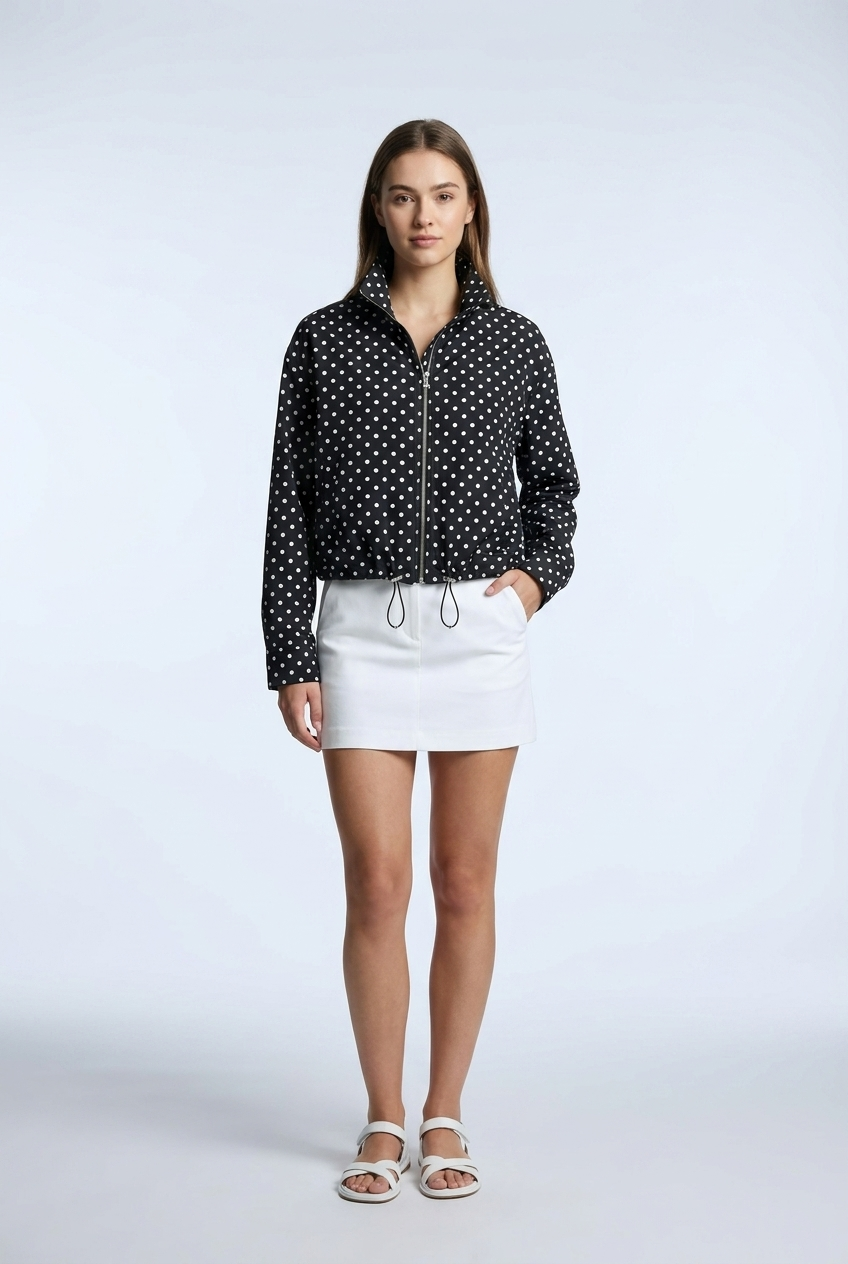 Polka Dot Cropped Drawstring Jacket