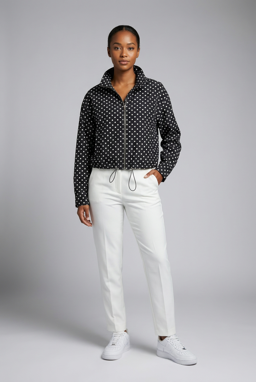Polka Dot Cropped Drawstring Jacket