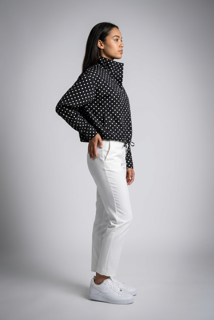 Polka Dot Cropped Drawstring Jacket