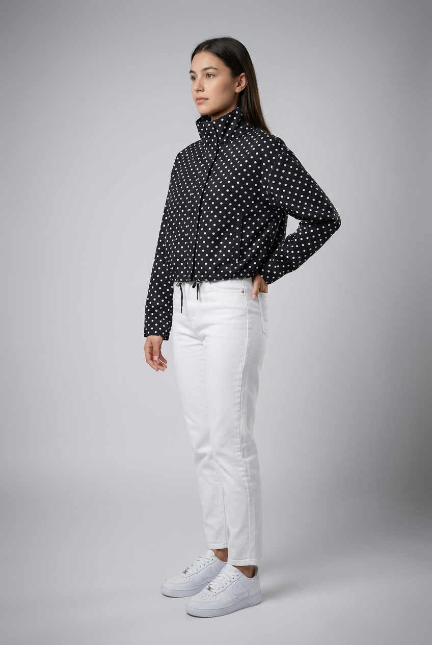 Polka Dot Cropped Drawstring Jacket