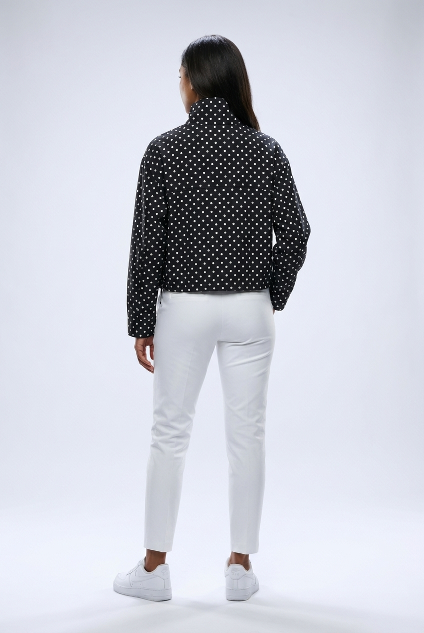 Polka Dot Cropped Drawstring Jacket