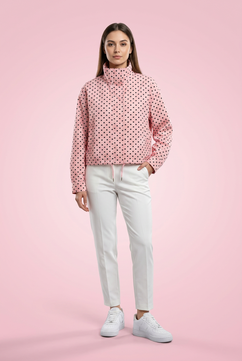 Polka Dot Cropped Drawstring Jacket