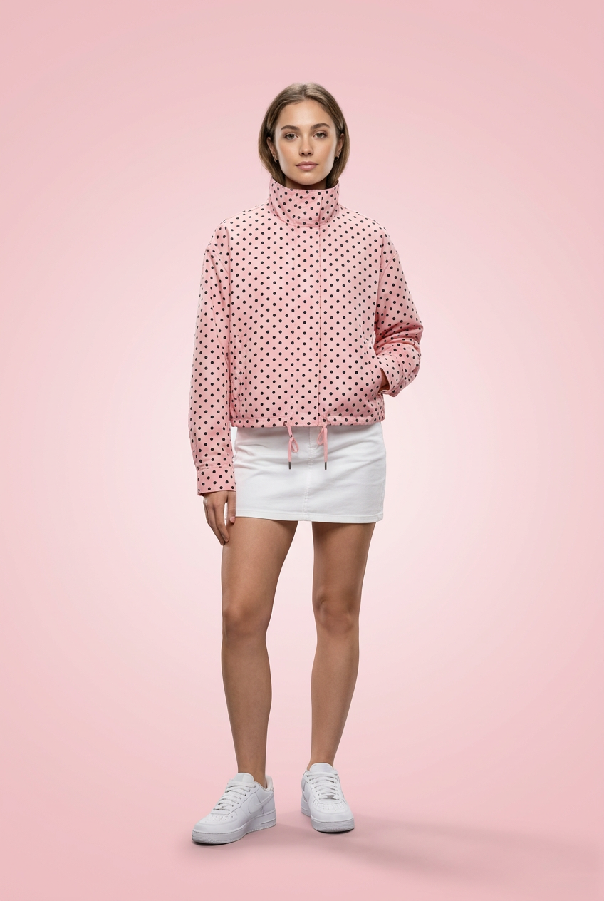 Polka Dot Cropped Drawstring Jacket