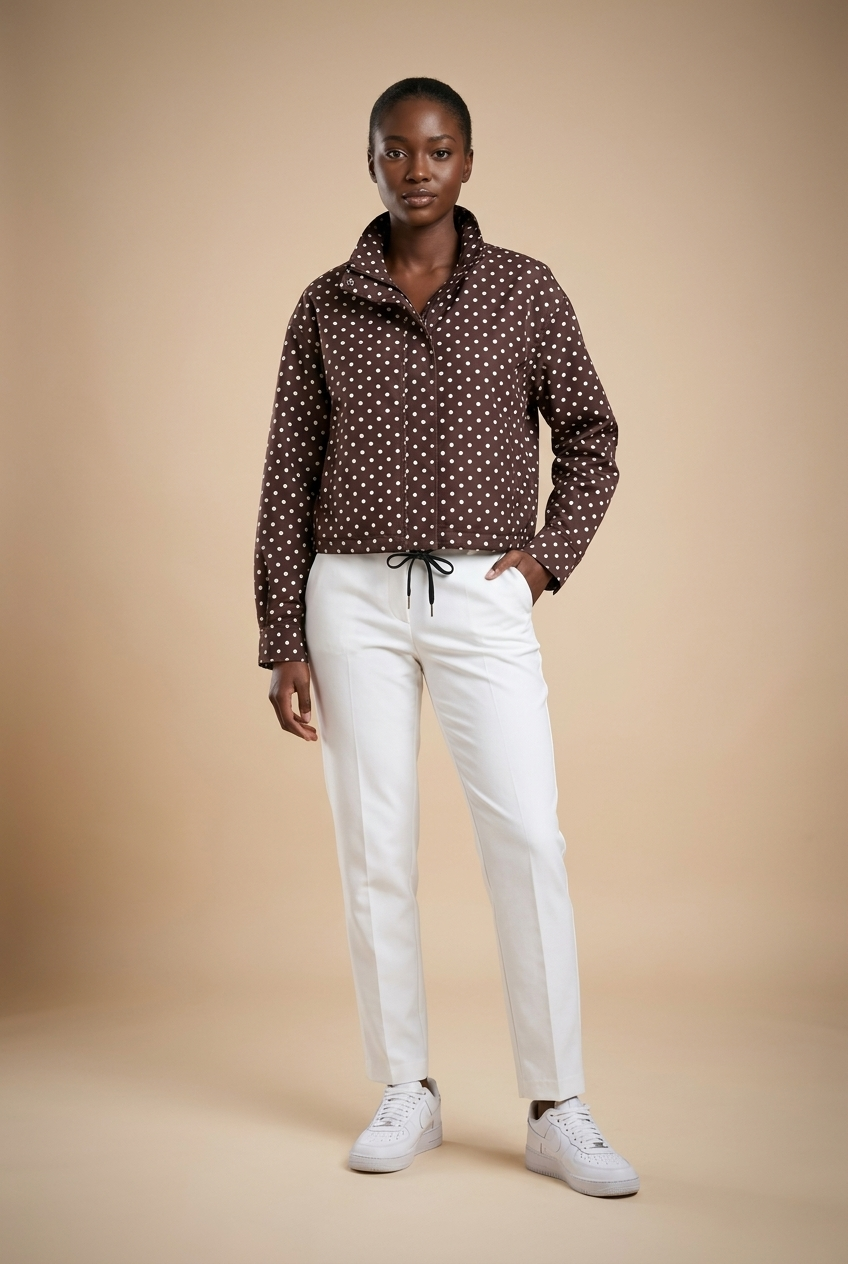 Polka Dot Cropped Drawstring Jacket