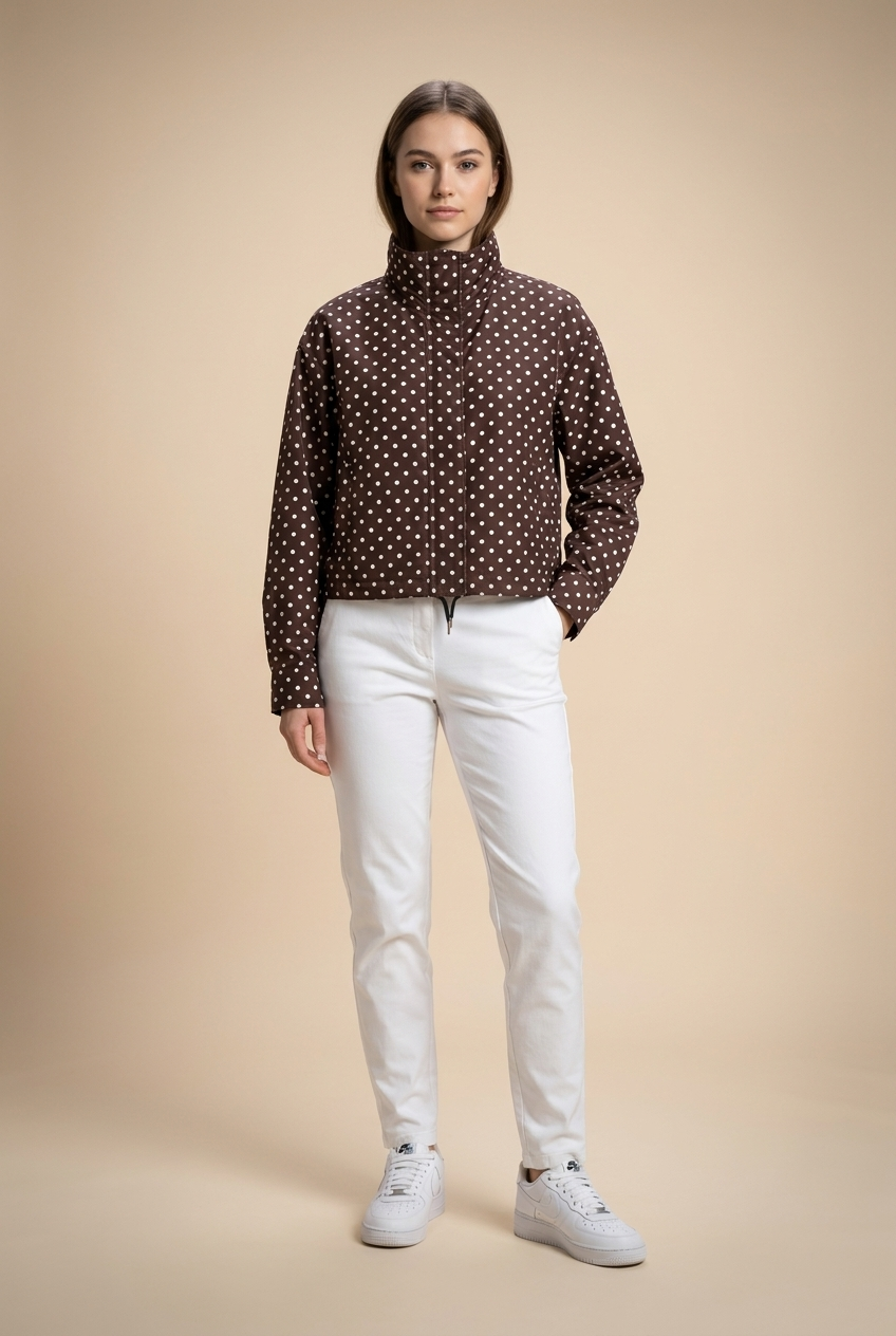Polka Dot Cropped Drawstring Jacket