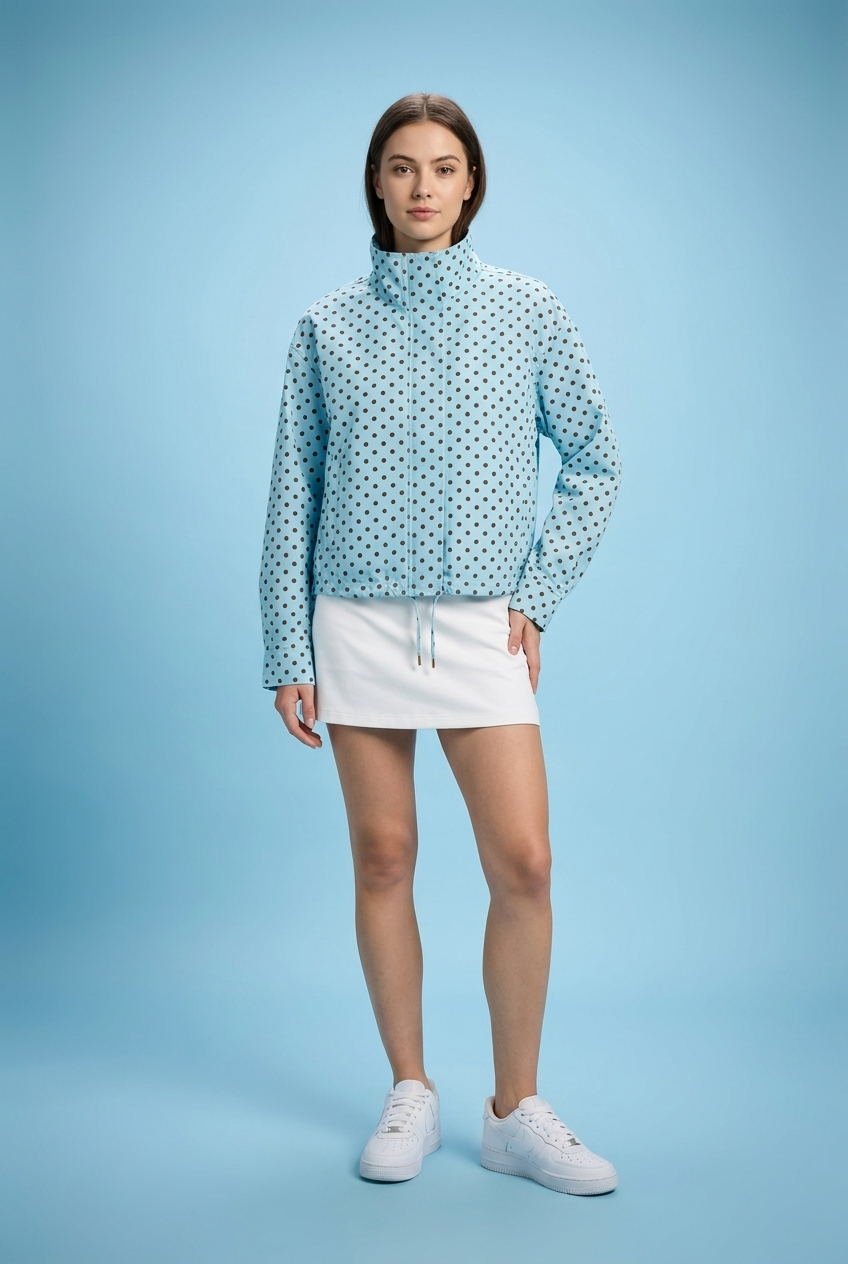 Polka Dot Cropped Drawstring Jacket