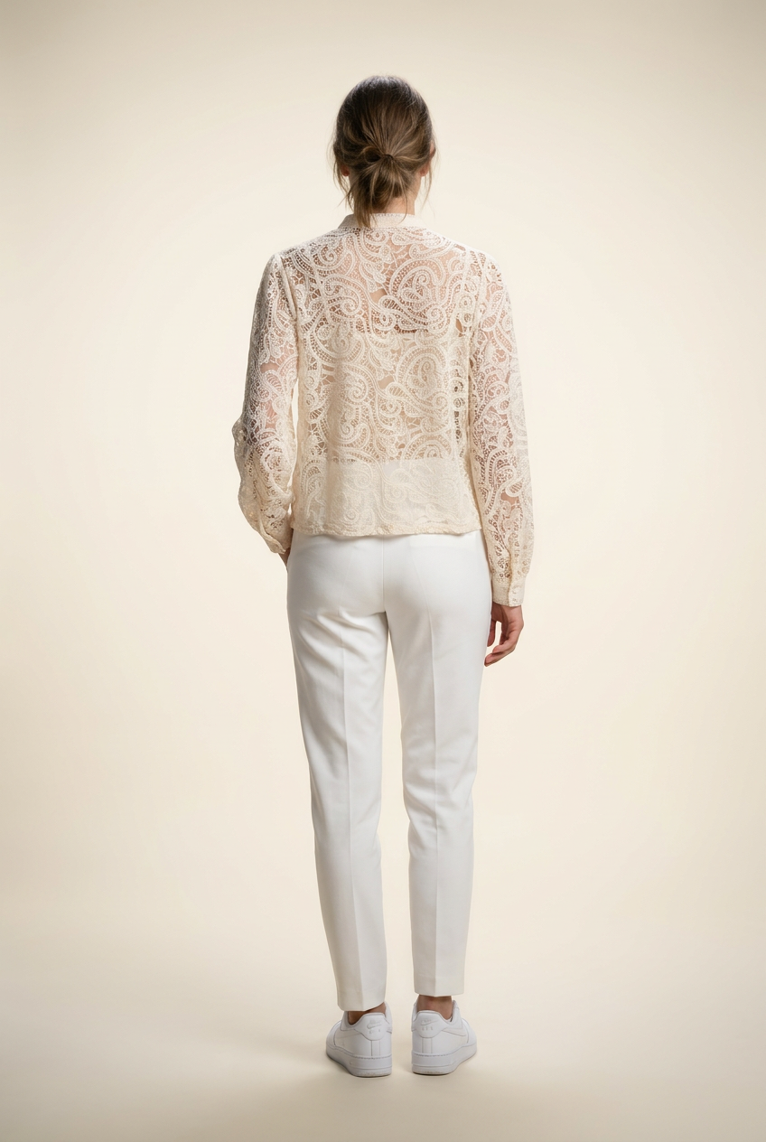 Elegant Sheer Lace Button-Down Blouse & Tank Set