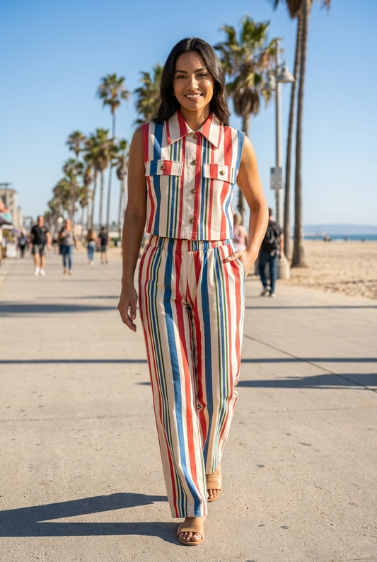 Vibrant Multi-Stripe Vest & Trouser Set