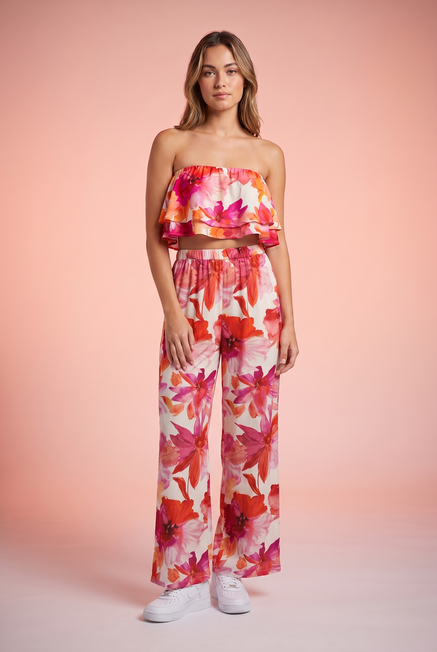 Vibrant Floral Strapless Crop Set