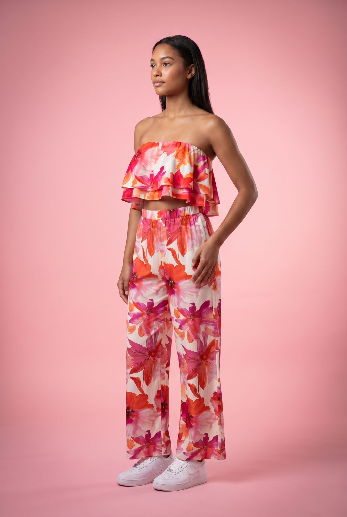 Vibrant Floral Strapless Crop Set
