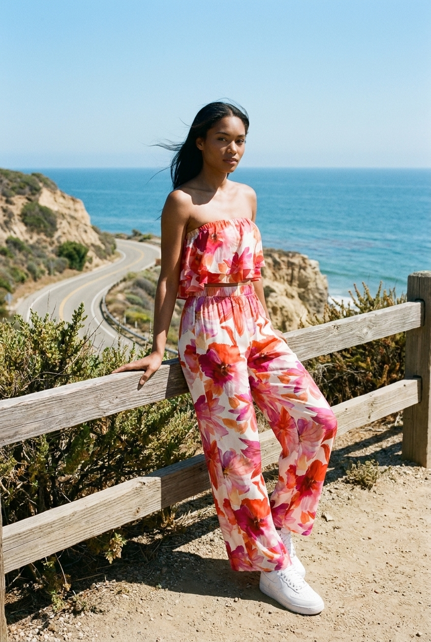 Vibrant Floral Strapless Crop Set