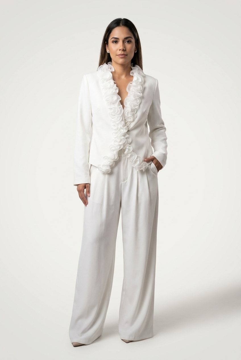 Dramatic Ruffle-Trim Suit Set
