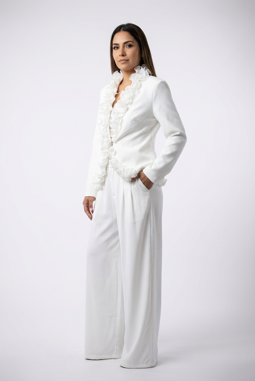 Dramatic Ruffle-Trim Suit Set