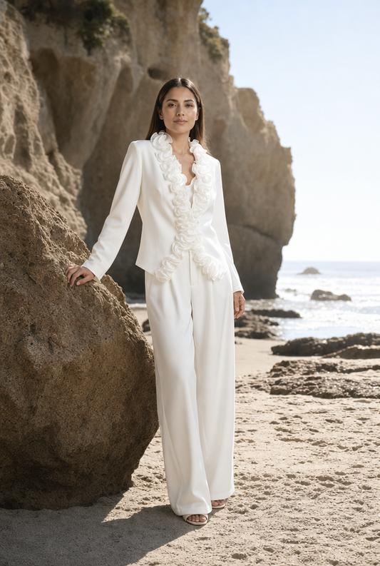 Dramatic Ruffle-Trim Suit Set