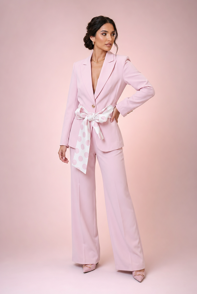 Polka Dot Sash Tailored Suit Set