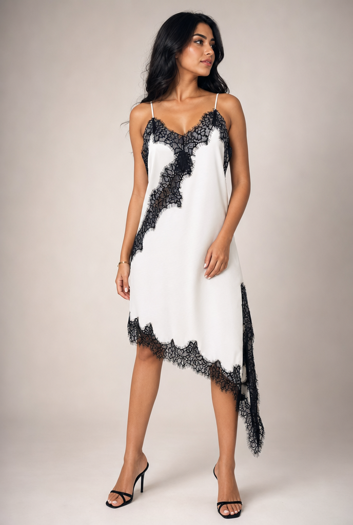 Romantic Lace-Trim Asymmetrical Slip Dress