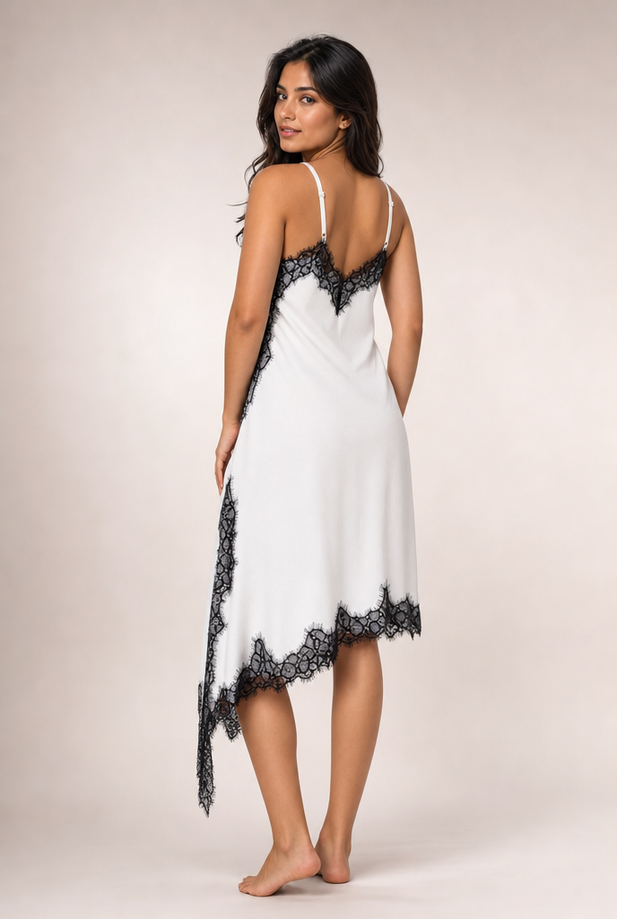 Romantic Lace-Trim Asymmetrical Slip Dress
