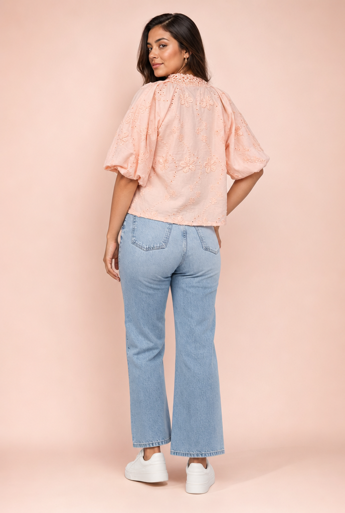 Floral Eyelet Statement Collar Blouse