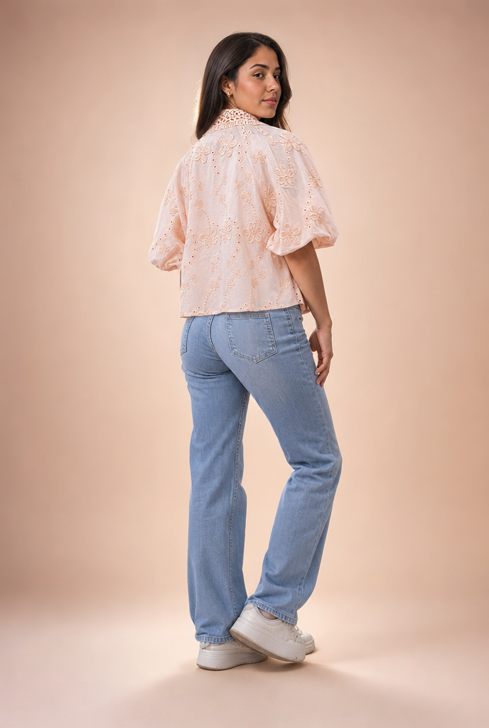 Floral Eyelet Statement Collar Blouse