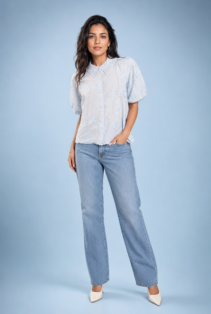 Floral Eyelet Statement Collar Blouse