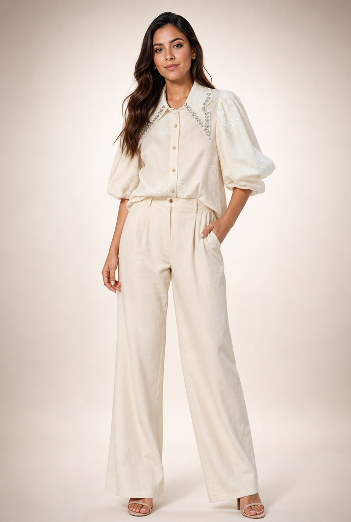 Floral Eyelet Statement Collar Blouse
