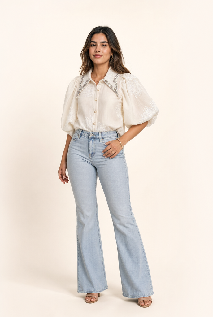 Floral Eyelet Statement Collar Blouse
