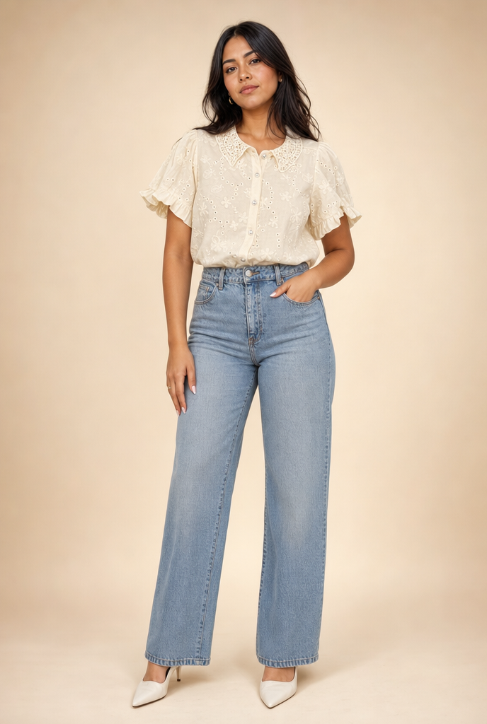 Floral Eyelet Statement Collar Blouse