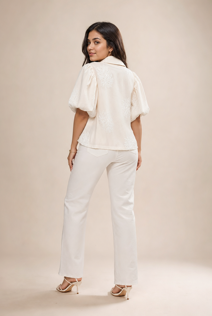 Floral Eyelet Statement Collar Blouse