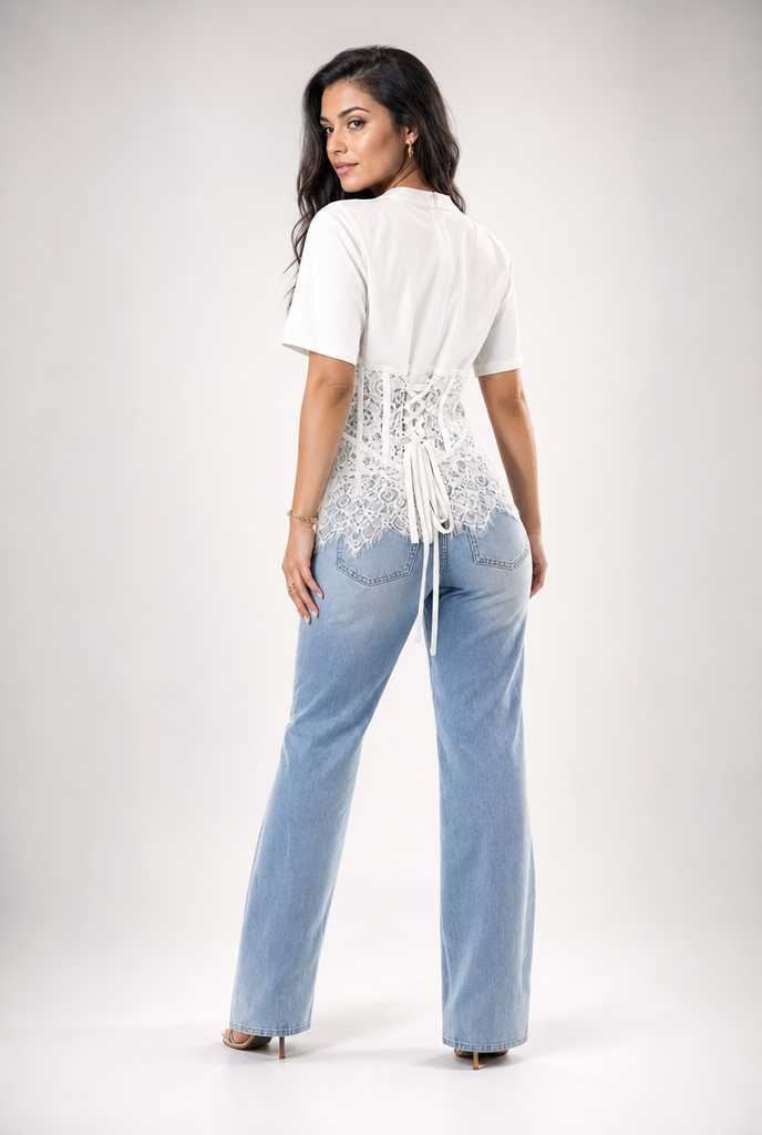 Mixed-Media Lace Corset Top