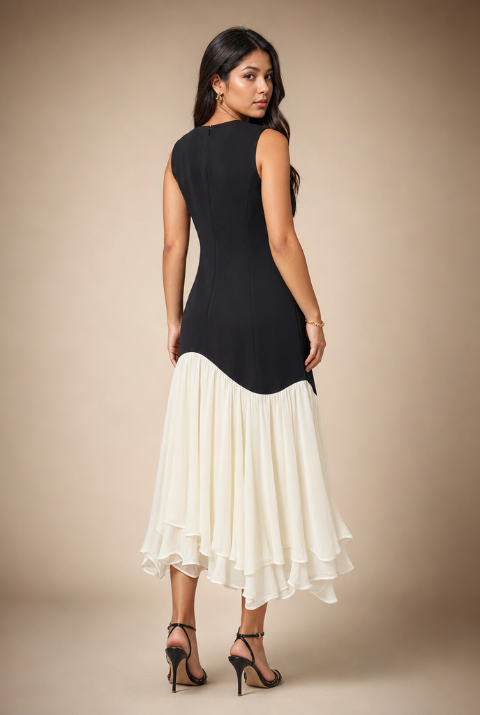Drop-Waist Asymmetrical Midi Dress
