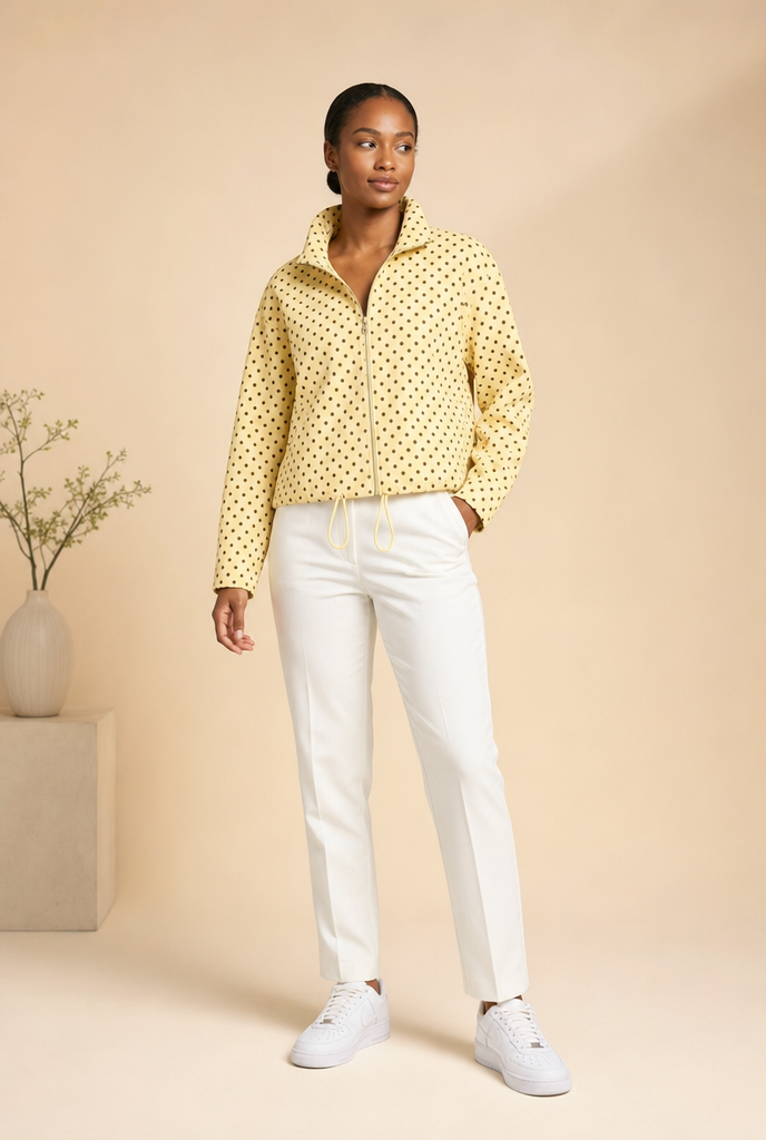 Polka Dot Cropped Drawstring Jacket