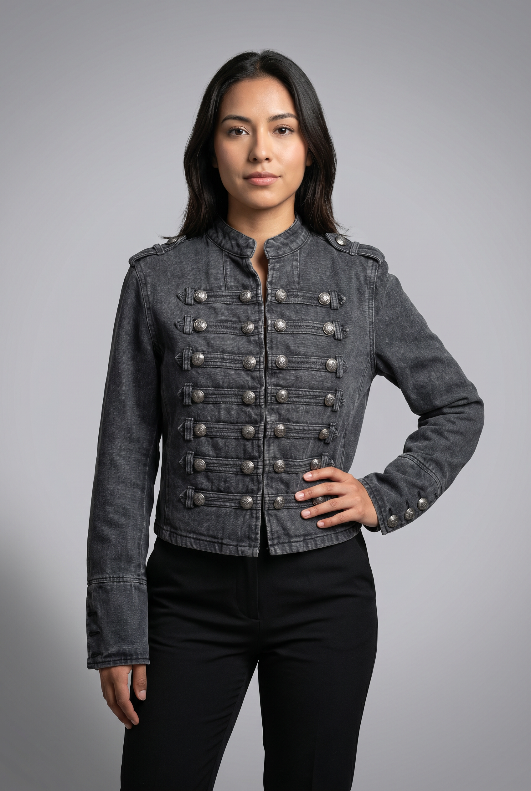 Vintage-Wash Military Denim Jacket – LINZY Vintage-Wash Military Denim Jacket – LINZY