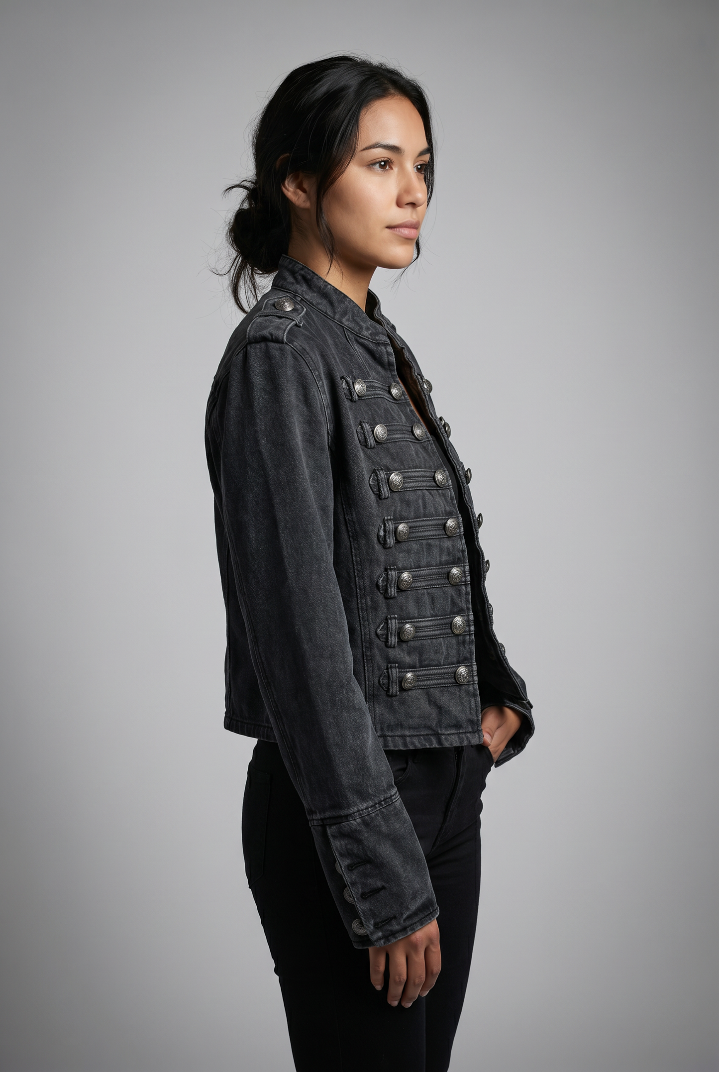 Vintage-Wash Military Denim Jacket