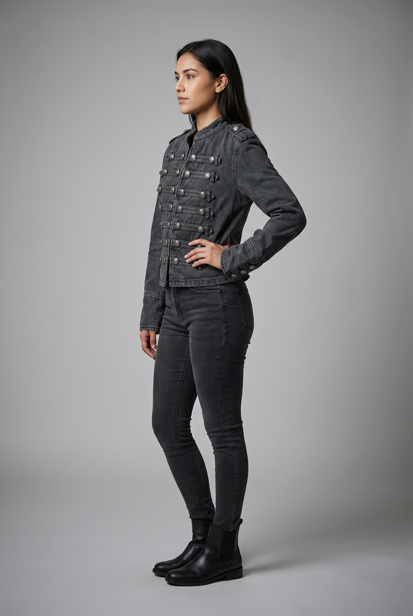 Vintage-Wash Military Denim Jacket