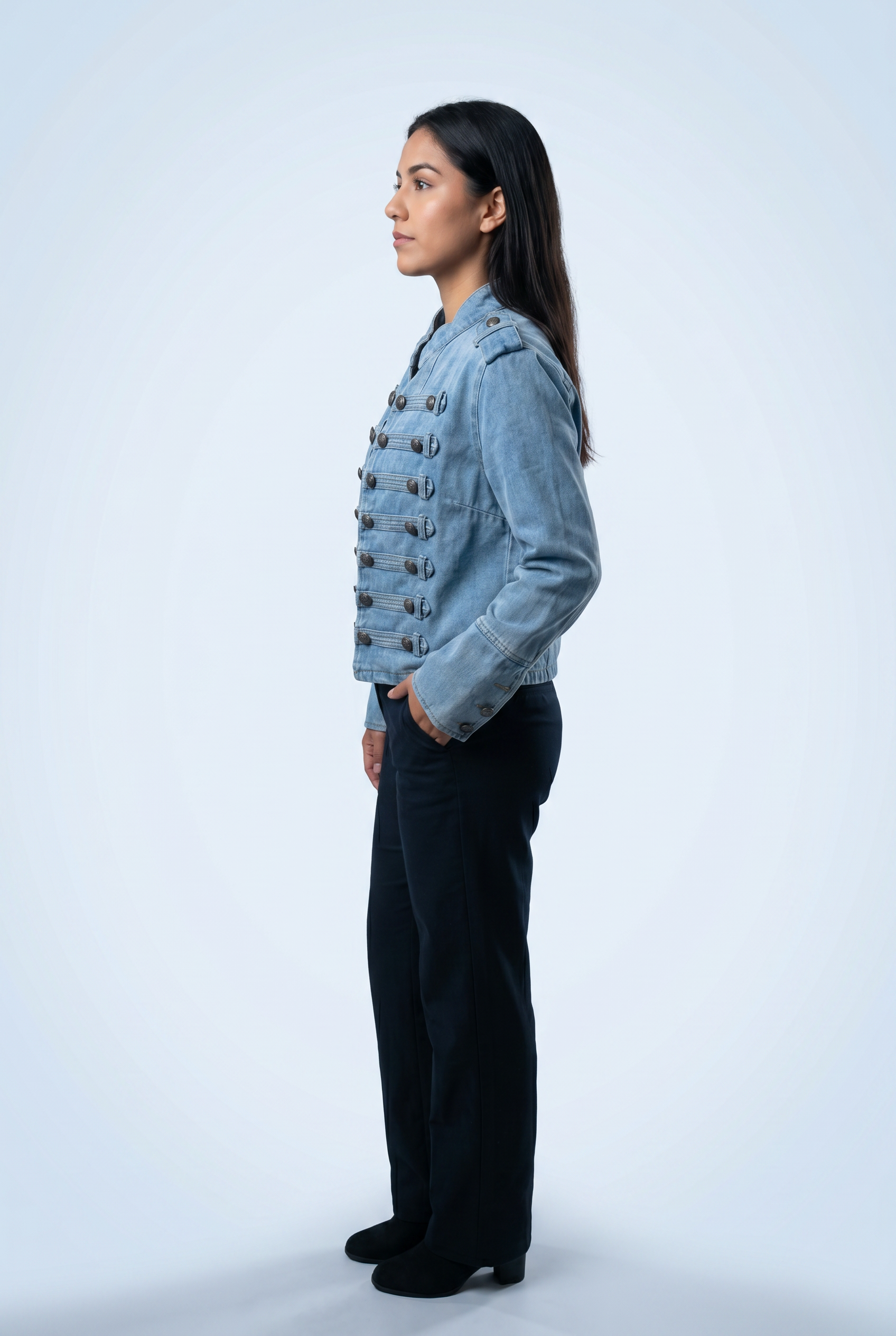 Vintage-Wash Military Denim Jacket – LINZY Vintage-Wash Military Denim Jacket – LINZY