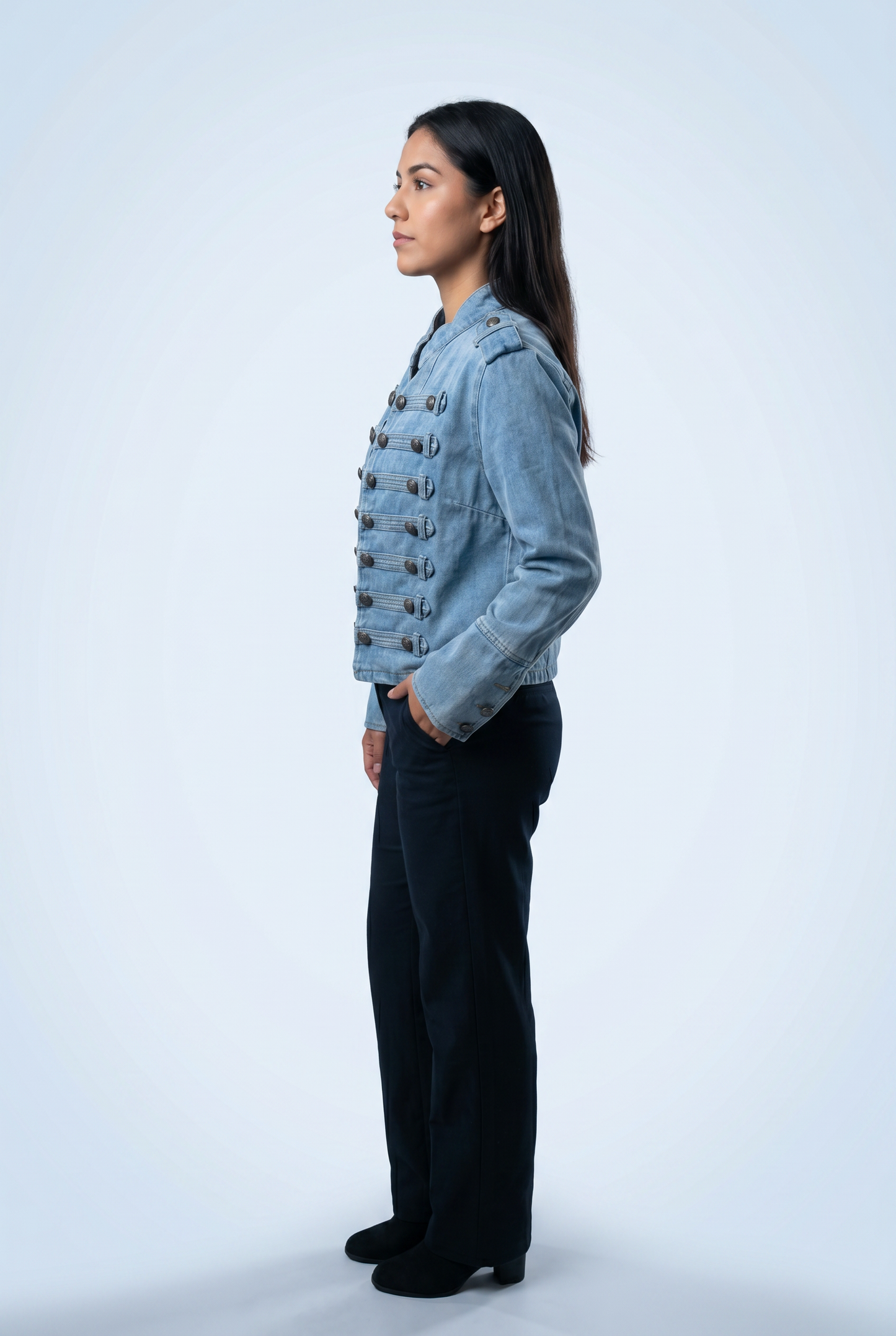 Vintage-Wash Military Denim Jacket