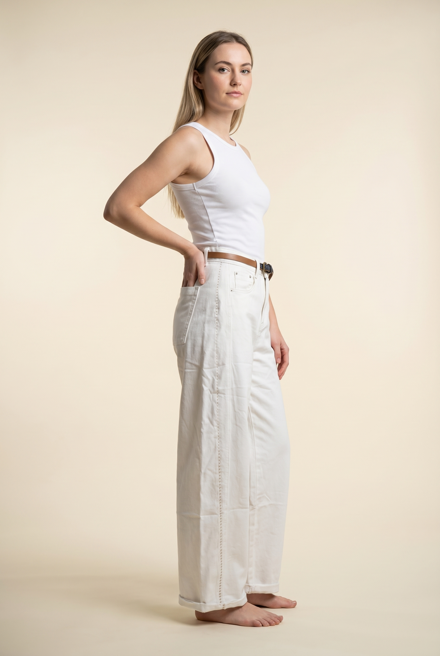 Wide-Leg Pattern-Cuff Denim Jeans