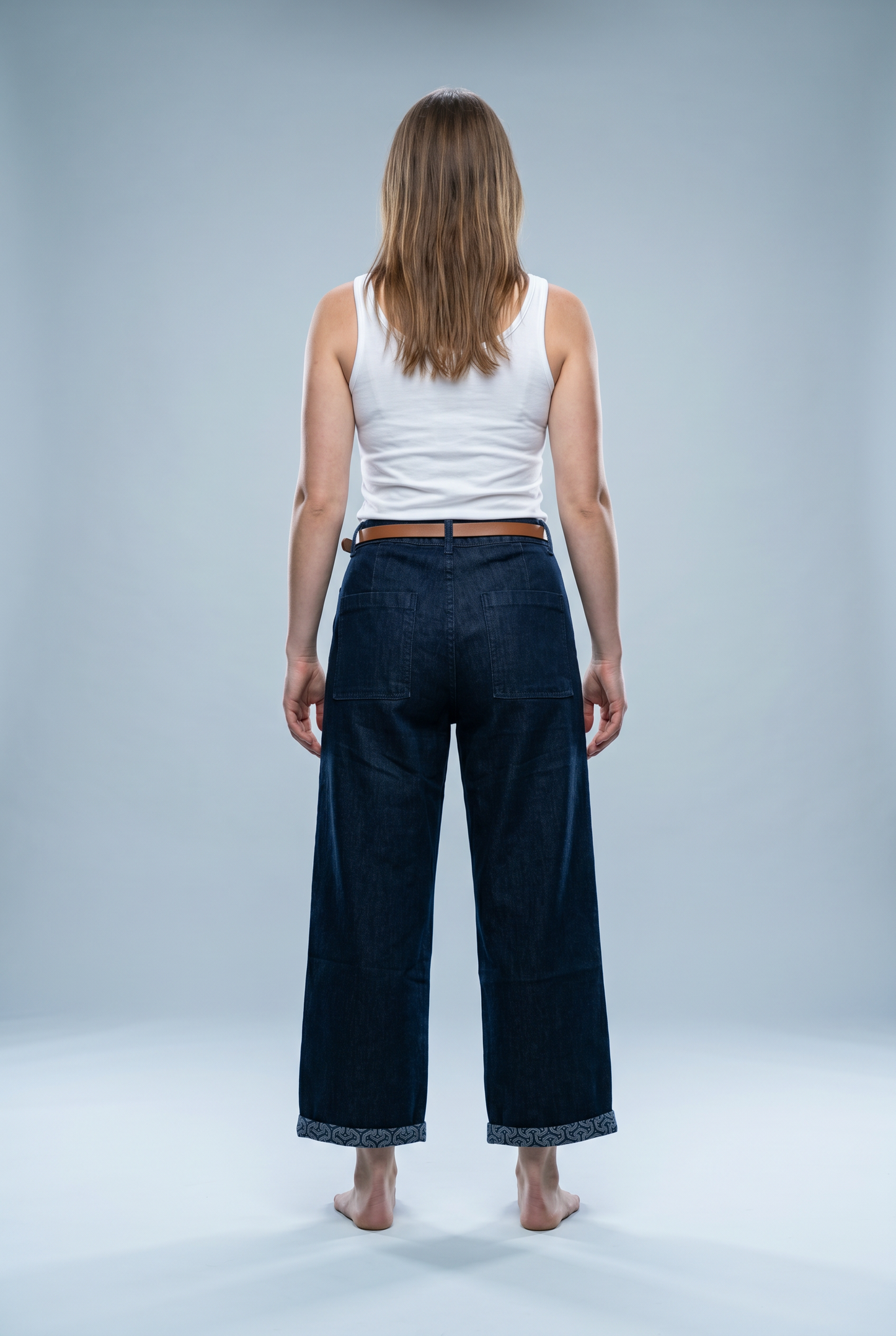 Wide-Leg Pattern-Cuff Denim Jeans