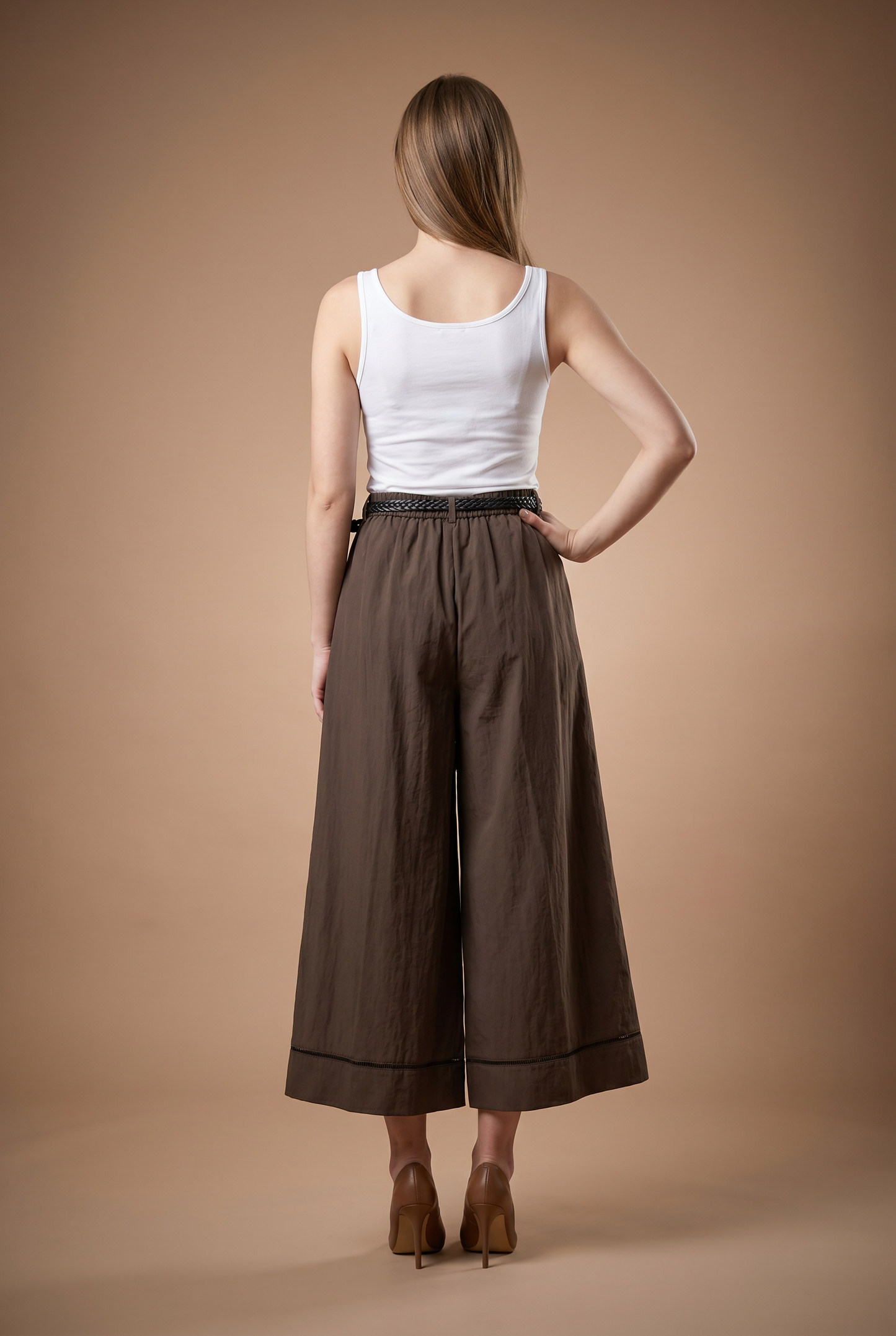 Belted Pleated Wide-Leg Trousers