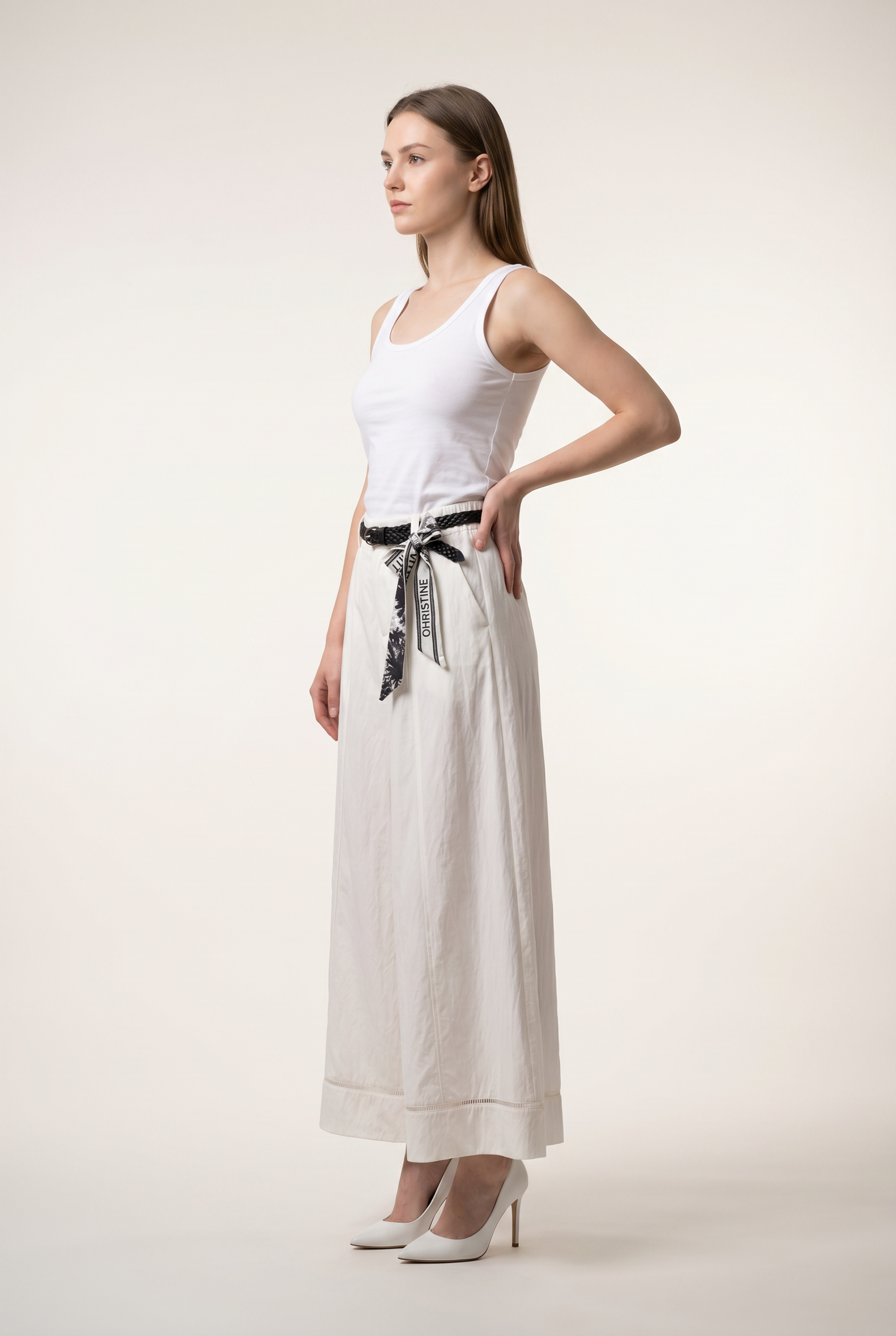 Belted Pleated Wide-Leg Trousers
