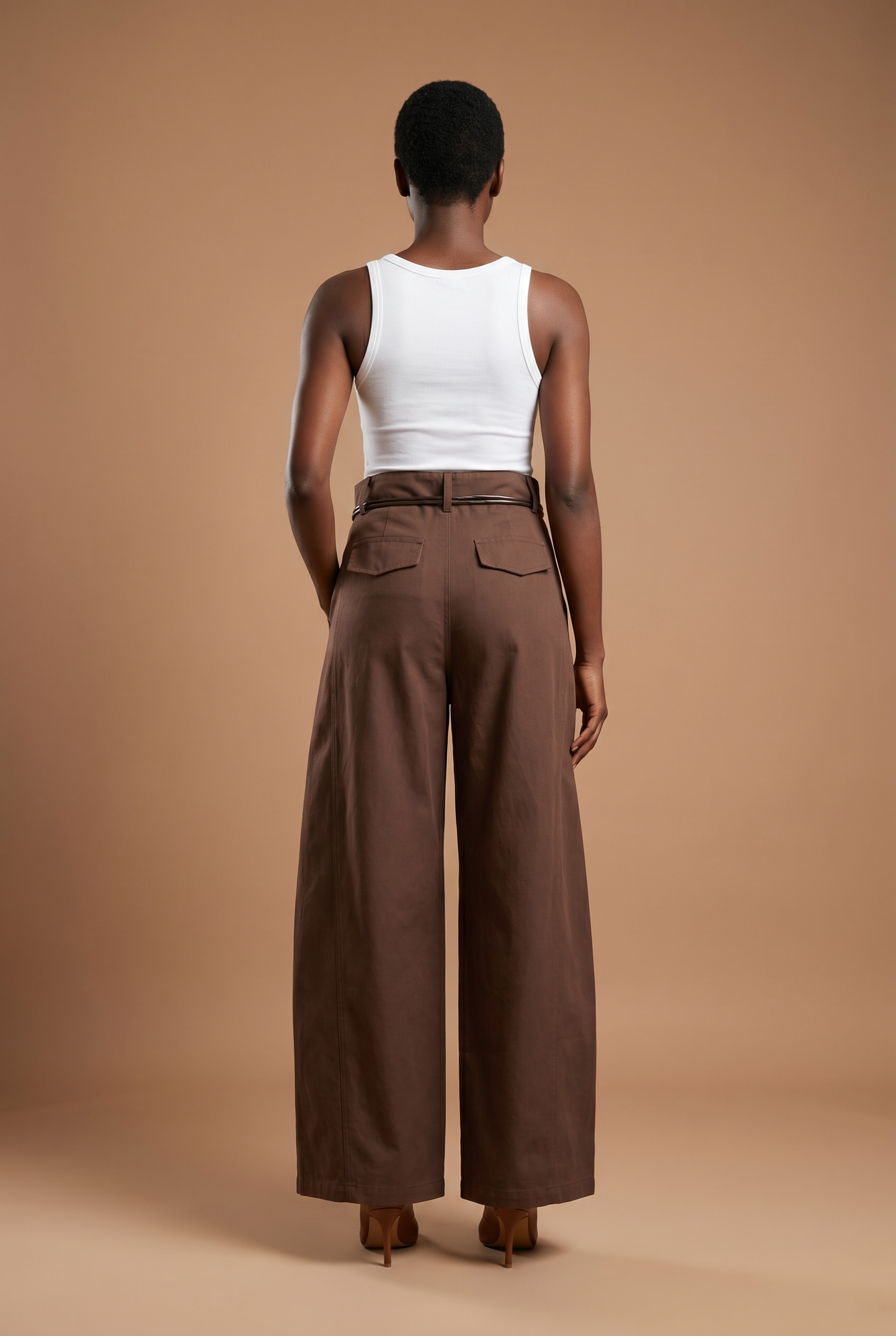 Belted Front-Seam Wide-Leg Trousers