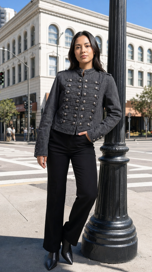 Vintage-Wash Military Denim Jacket