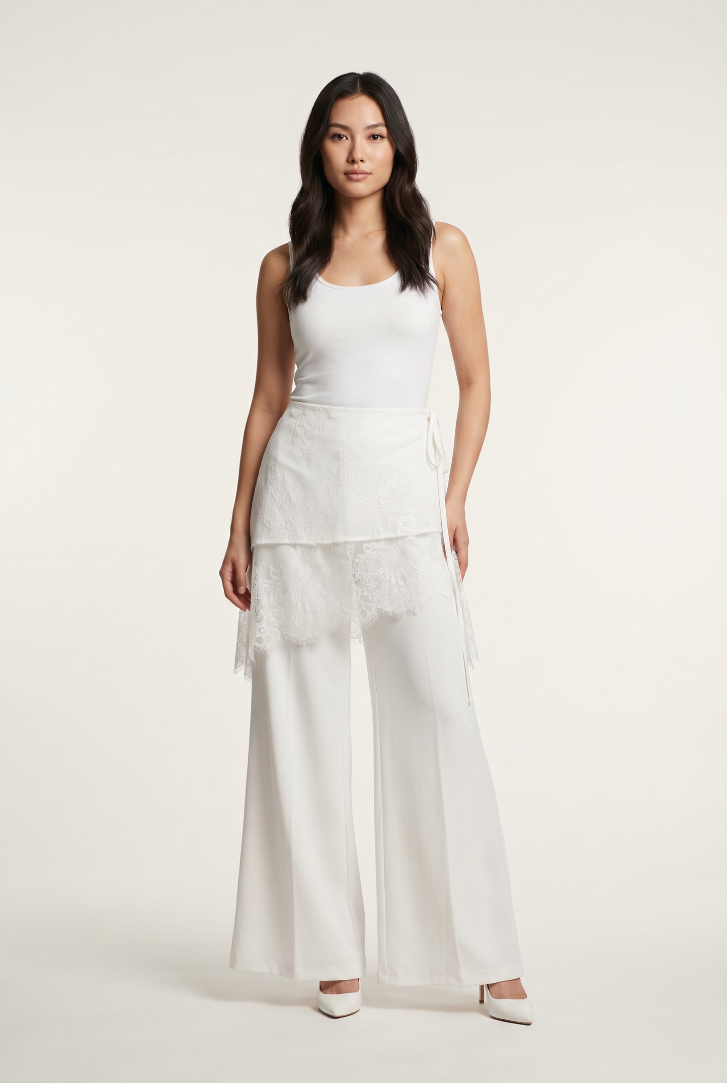 Lace-Overlay Wide-Leg Trousers