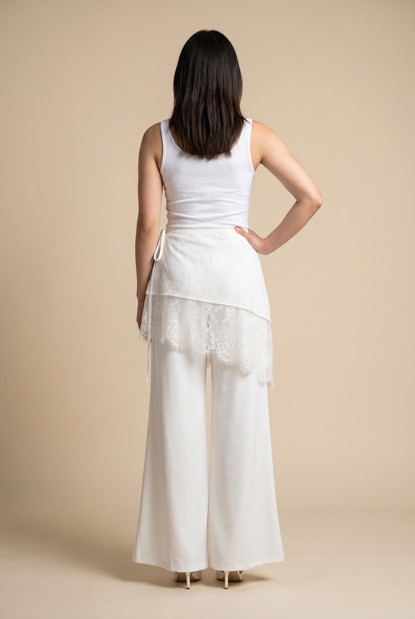 Lace-Overlay Wide-Leg Trousers