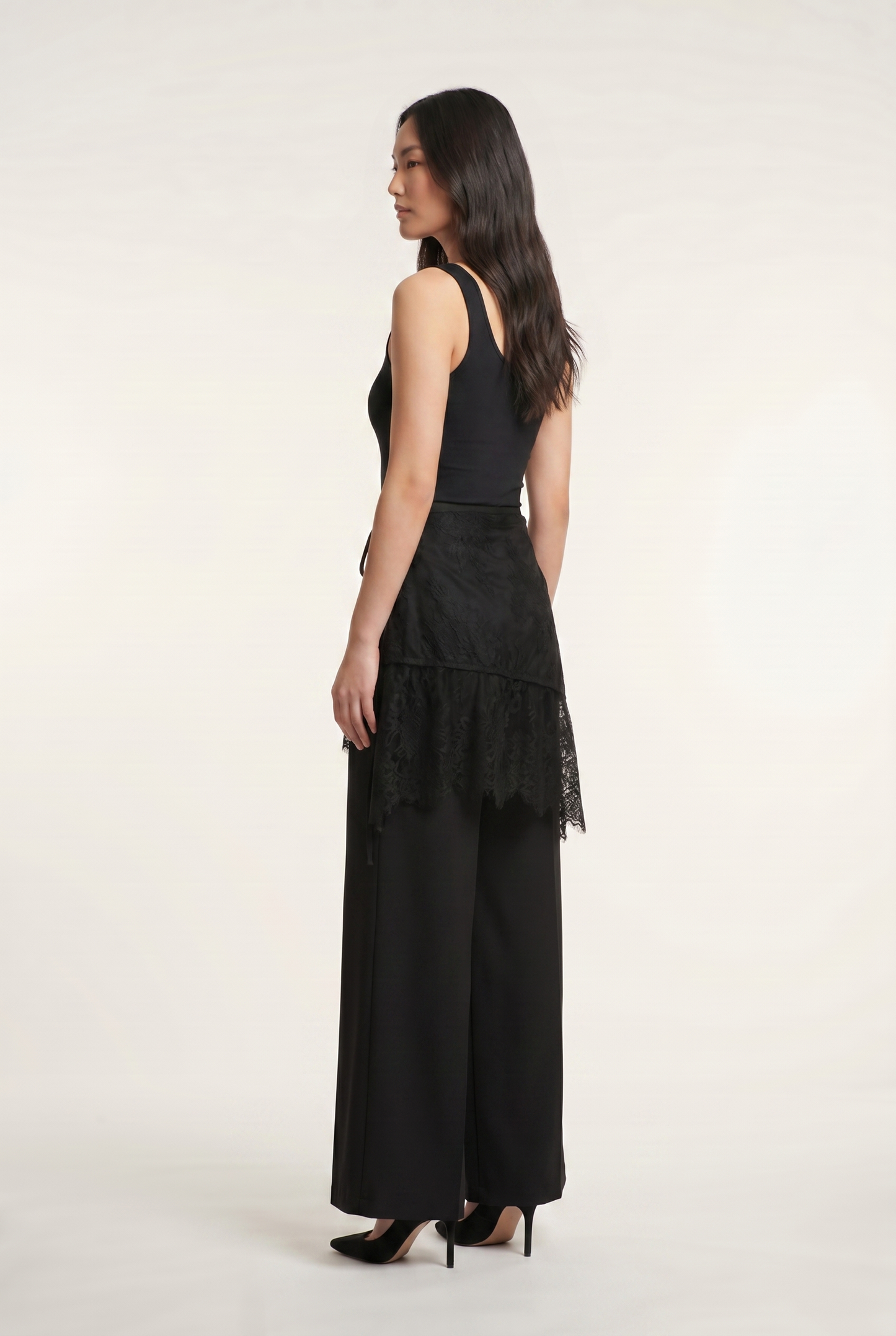 Lace-Overlay Wide-Leg Trousers