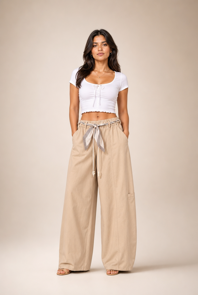 Belted Boho Wide-Leg Utility Trousers