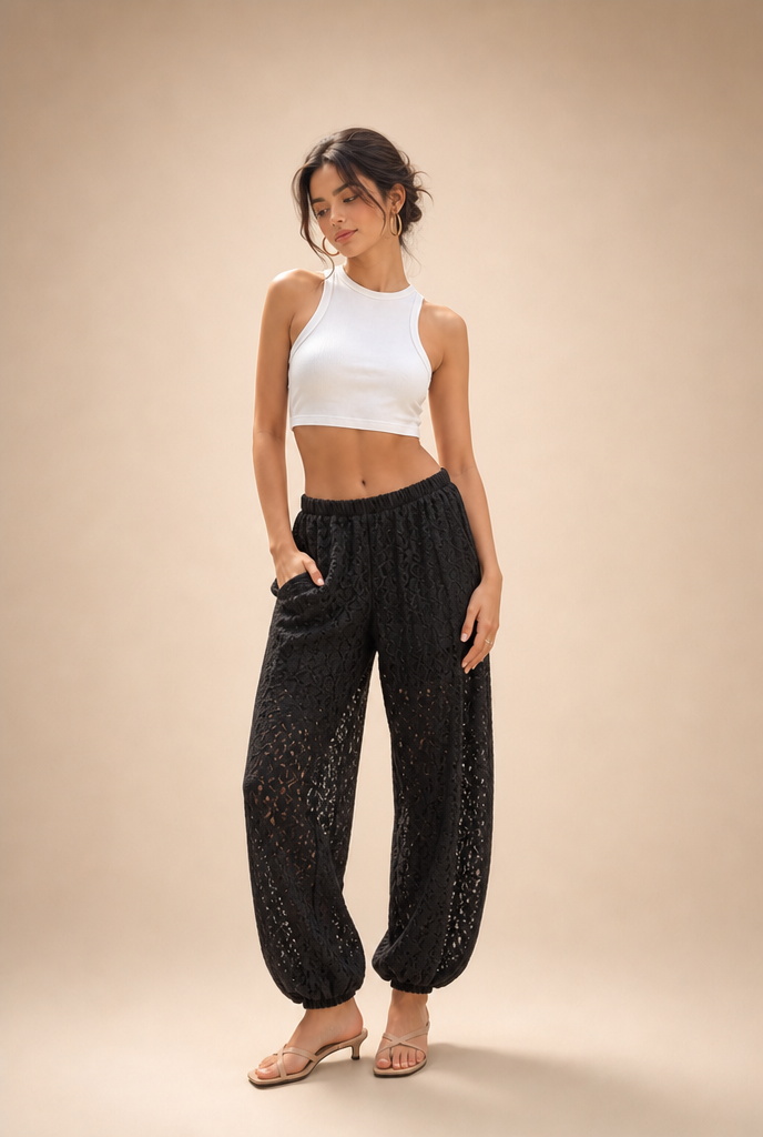 Sheer Floral Lace Jogger Pants