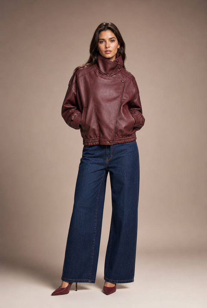 Oversized Artificial Leather Moto Jacket